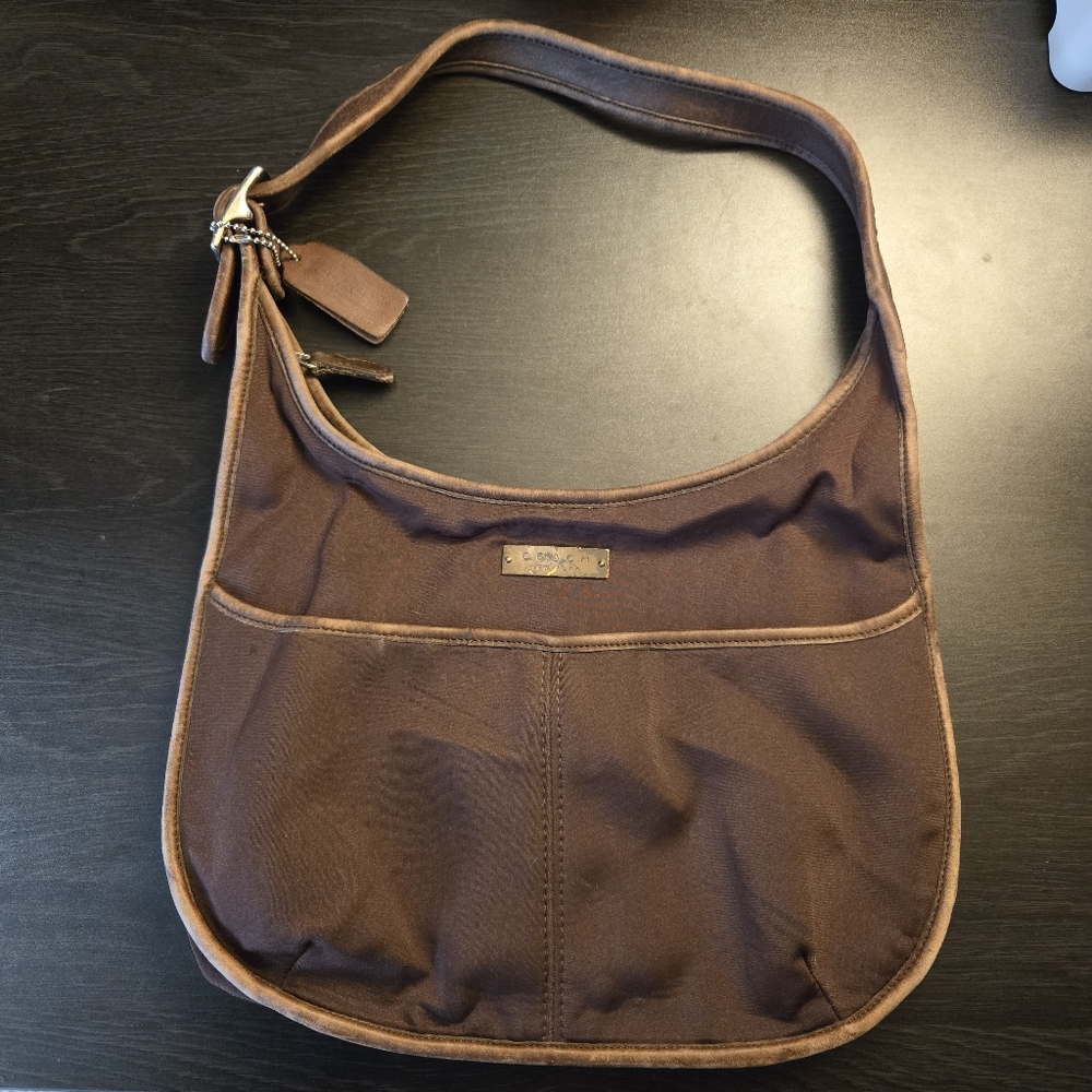 Vintage Coach 6203 Ergo Brown Neoprene Leather Trim Shoulder Hobo Bag